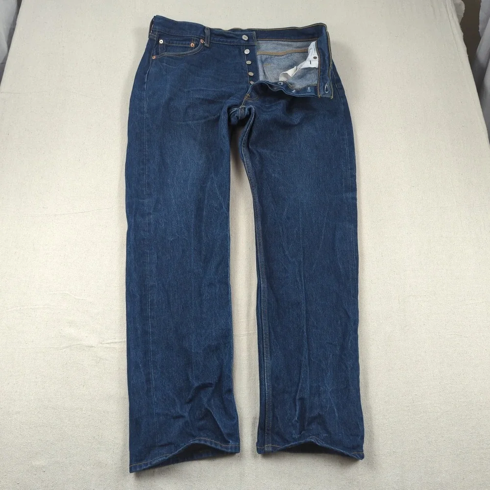 Levis 501 Jeans  Mens 38x32 Blue Button Fly Western Faded Classic American Hem